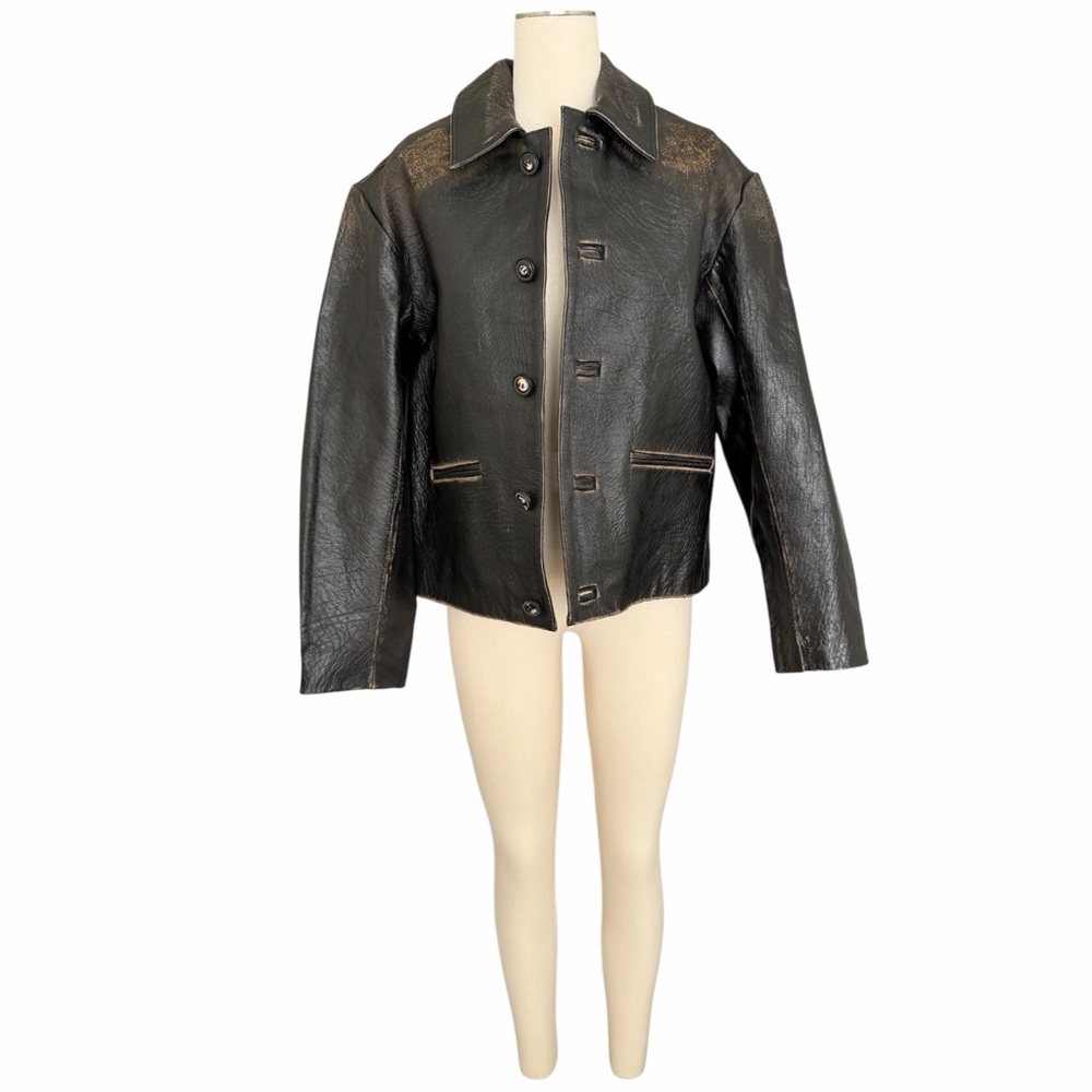 Mango Buffalo Leather Jacket M - image 5